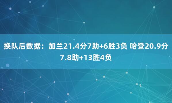换队后数据：加兰21.4分7助+6胜3负 哈登20.9分7.8助+13胜4负